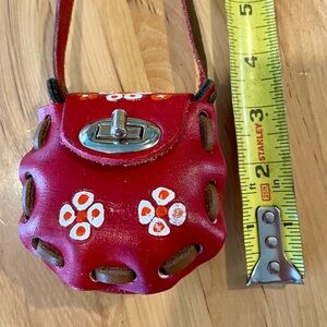 Women's Red Leather Crossbody Bag with Floral Accent